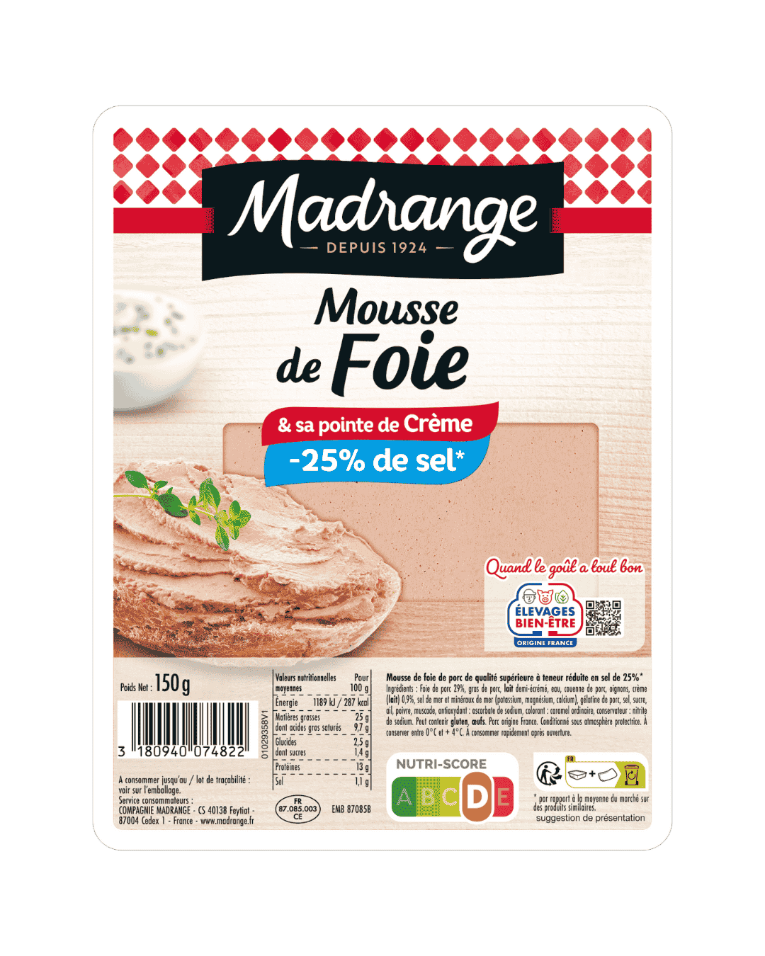 Mousse de foie Taux de sel réduit* -25%